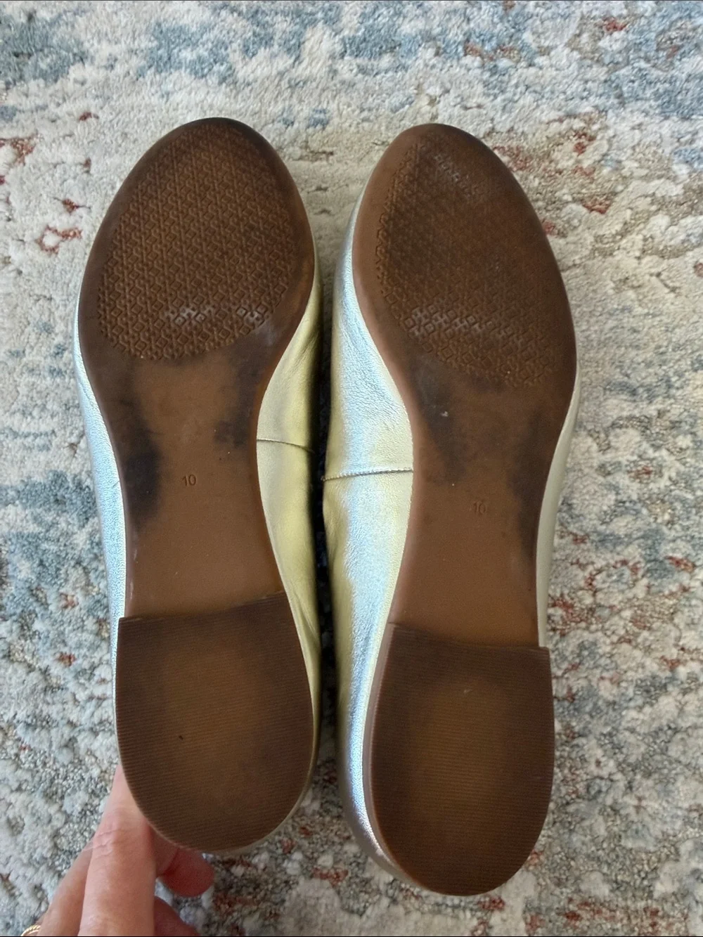 Tory Burch Metallic Champagne Logo Ballet Flats